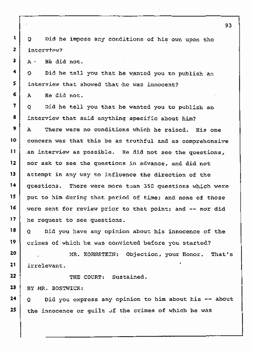 Los Angeles, California Civil Trial<br>Jeffrey MacDonald vs. Joe McGinniss<br><br>August 11, 1987:<br>Rebuttal Witness: Jeffrey Elliot, p. 93
