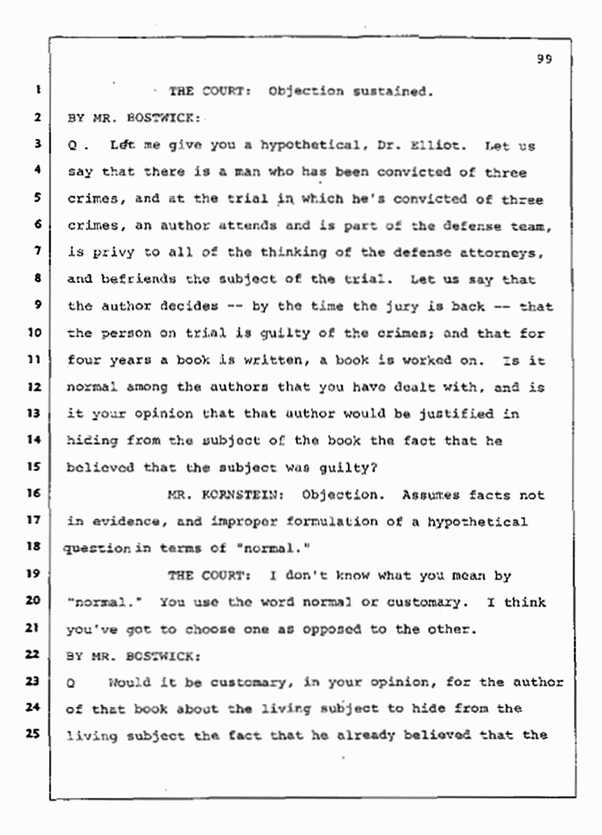 Los Angeles, California Civil Trial<br>Jeffrey MacDonald vs. Joe McGinniss<br><br>August 11, 1987:<br>Rebuttal Witness: Jeffrey Elliot, p. 99