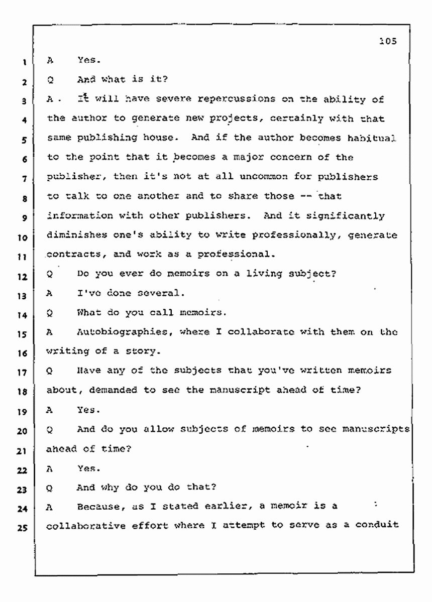 Los Angeles, California Civil Trial<br>Jeffrey MacDonald vs. Joe McGinniss<br><br>August 11, 1987:<br>Rebuttal Witness: Jeffrey Elliot, p. 105