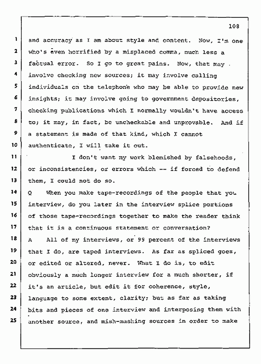 Los Angeles, California Civil Trial<br>Jeffrey MacDonald vs. Joe McGinniss<br><br>August 11, 1987:<br>Rebuttal Witness: Jeffrey Elliot, p. 108