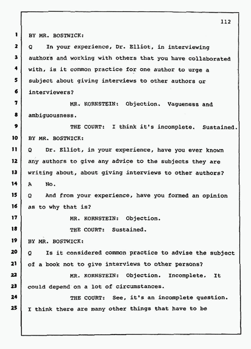 Los Angeles, California Civil Trial<br>Jeffrey MacDonald vs. Joe McGinniss<br><br>August 11, 1987:<br>Rebuttal Witness: Jeffrey Elliot, p. 112