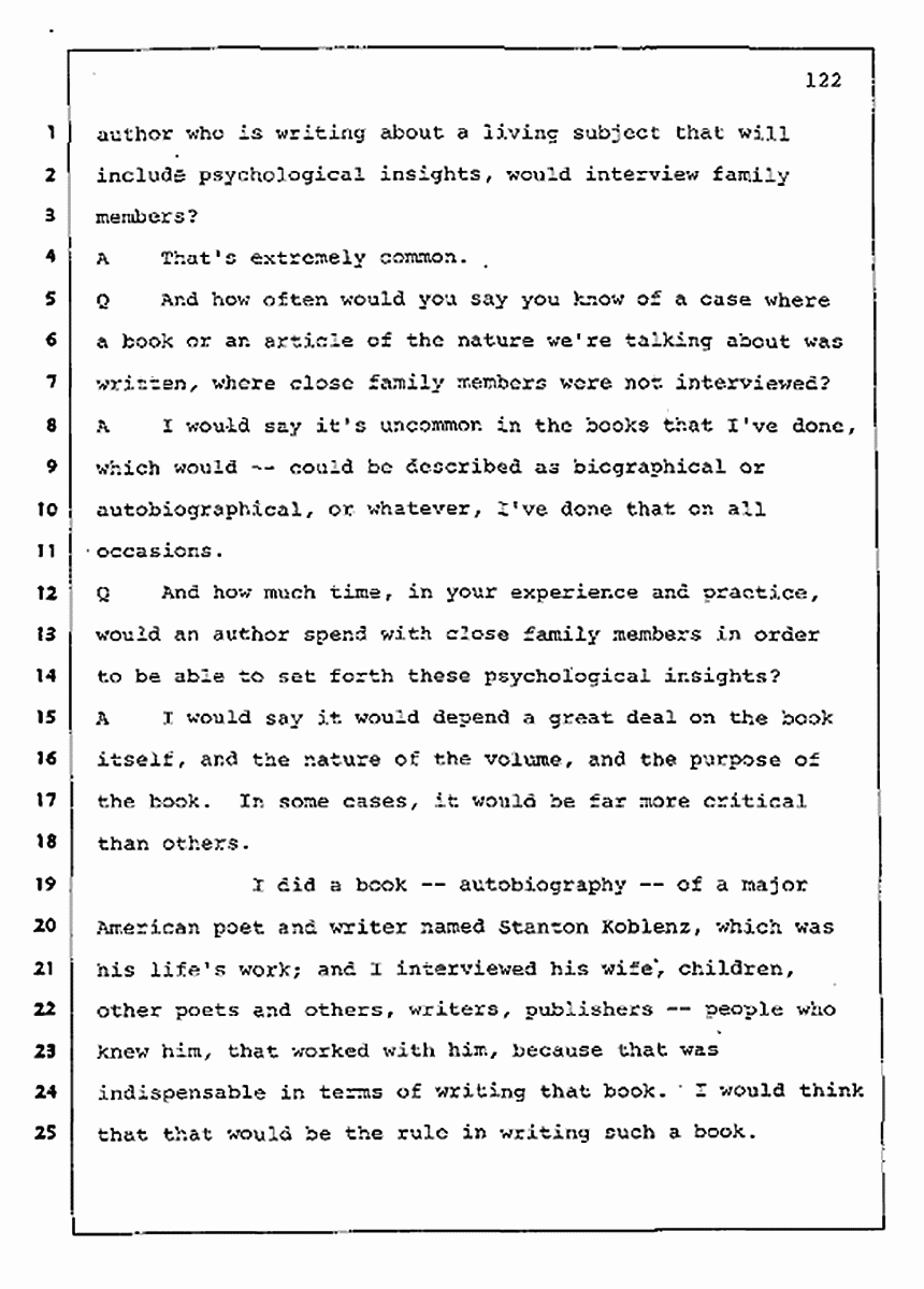 Los Angeles, California Civil Trial<br>Jeffrey MacDonald vs. Joe McGinniss<br><br>August 11, 1987:<br>Rebuttal Witness: Jeffrey Elliot, p. 122