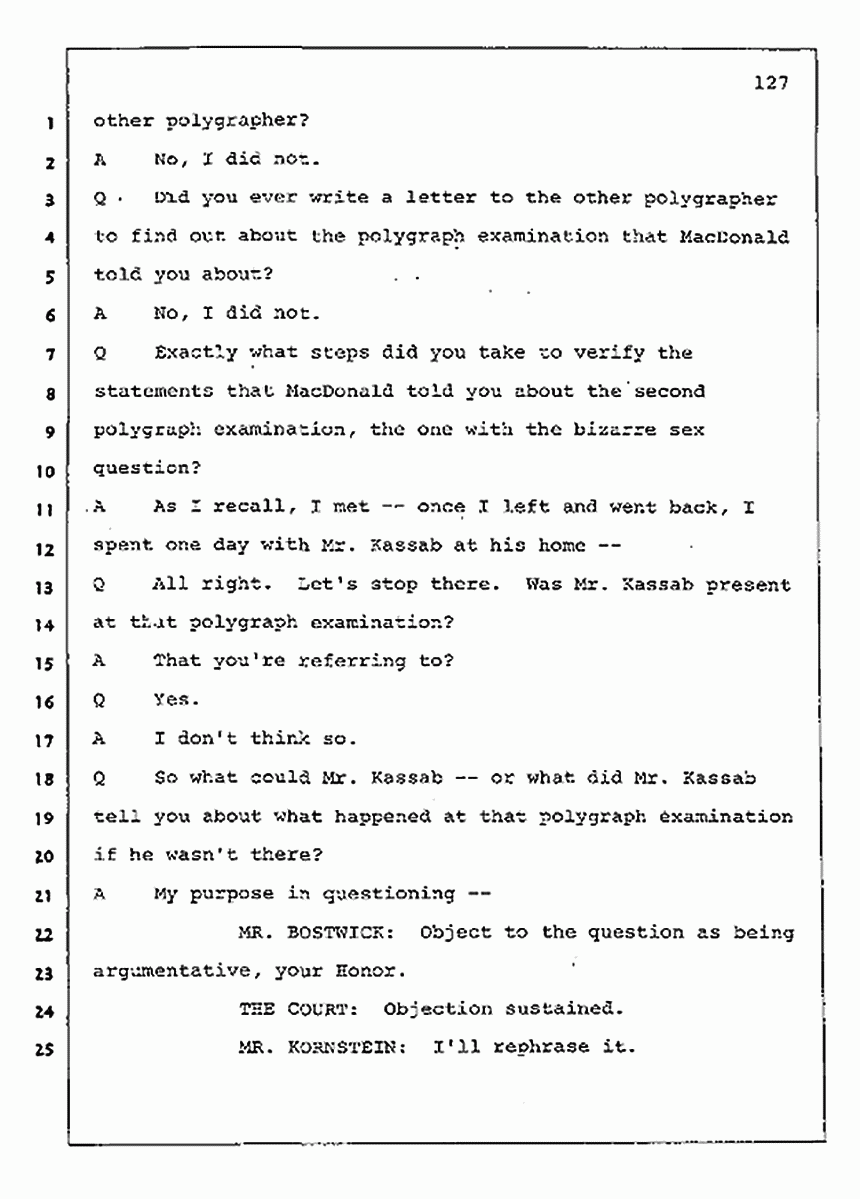 Los Angeles, California Civil Trial<br>Jeffrey MacDonald vs. Joe McGinniss<br><br>August 11, 1987:<br>Rebuttal Witness: Jeffrey Elliot, p. 127