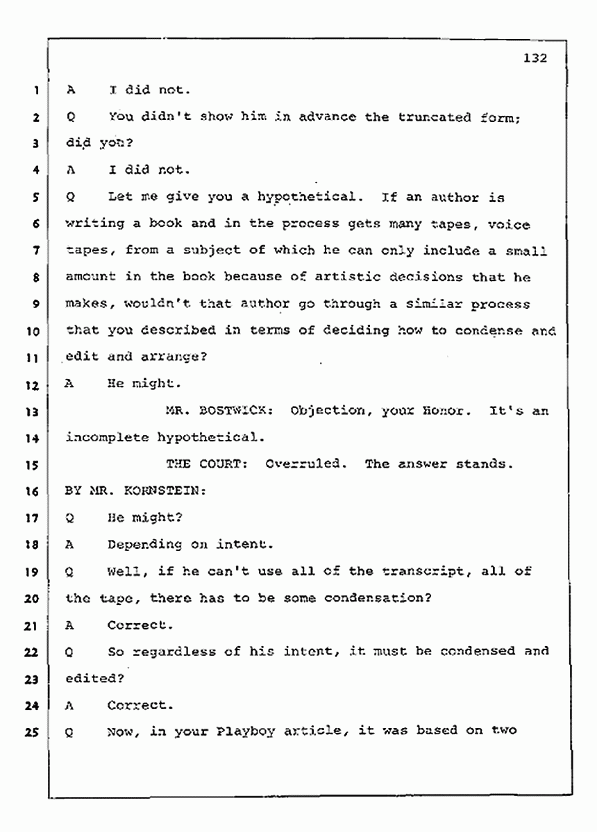 Los Angeles, California Civil Trial<br>Jeffrey MacDonald vs. Joe McGinniss<br><br>August 11, 1987:<br>Rebuttal Witness: Jeffrey Elliot, p. 132
