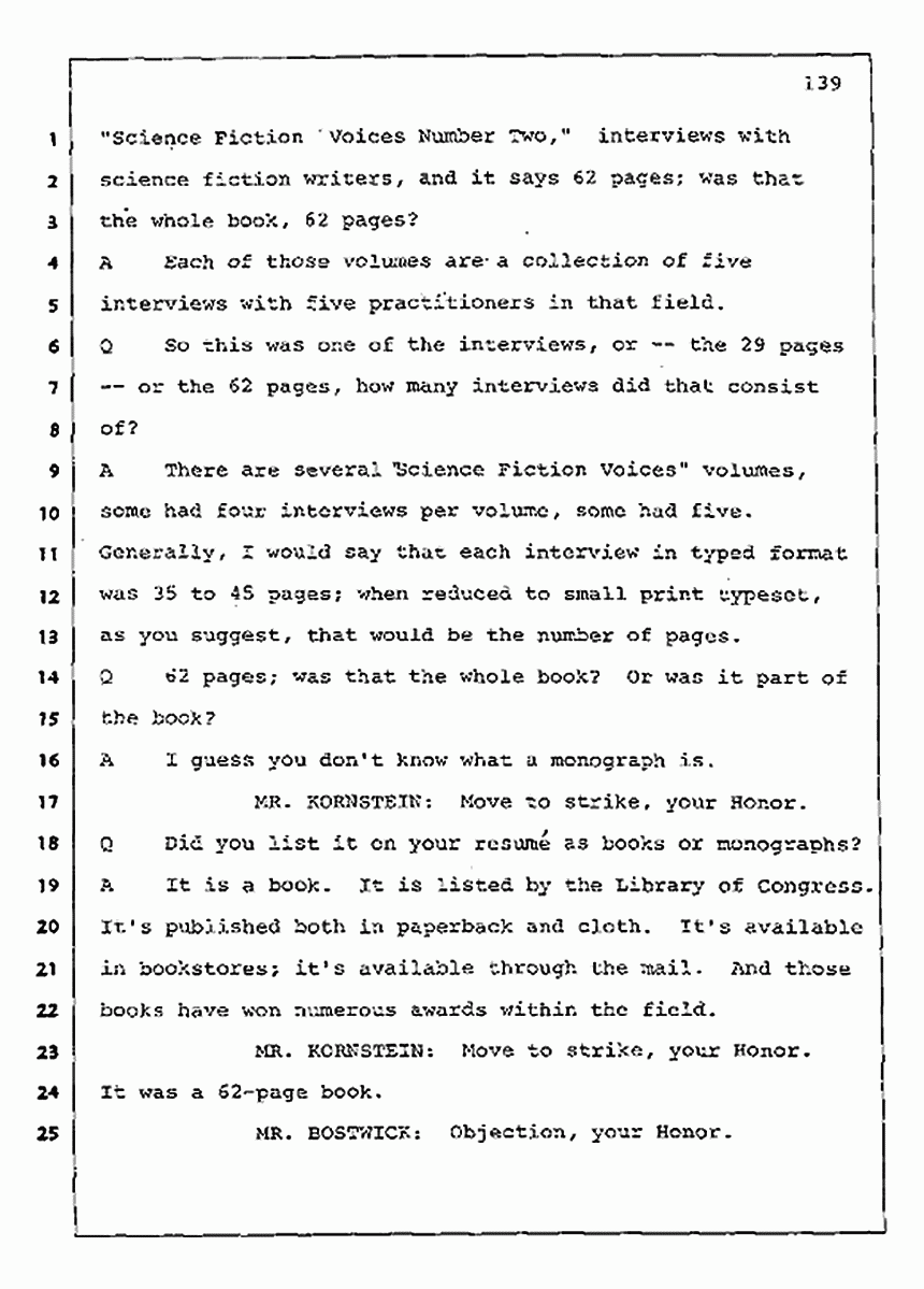 Los Angeles, California Civil Trial<br>Jeffrey MacDonald vs. Joe McGinniss<br><br>August 11, 1987:<br>Rebuttal Witness: Jeffrey Elliot, p. 139