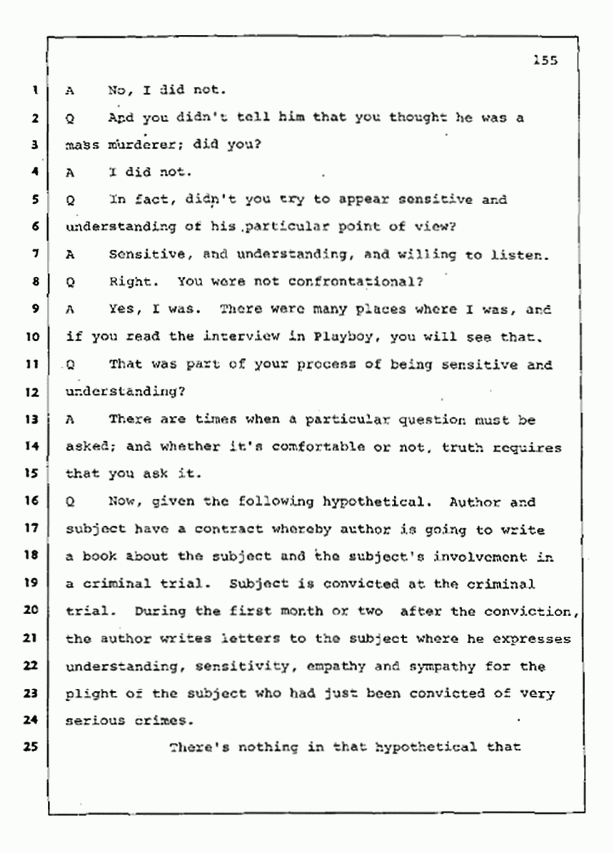 Los Angeles, California Civil Trial<br>Jeffrey MacDonald vs. Joe McGinniss<br><br>August 11, 1987:<br>Rebuttal Witness: Jeffrey Elliot, p. 155
