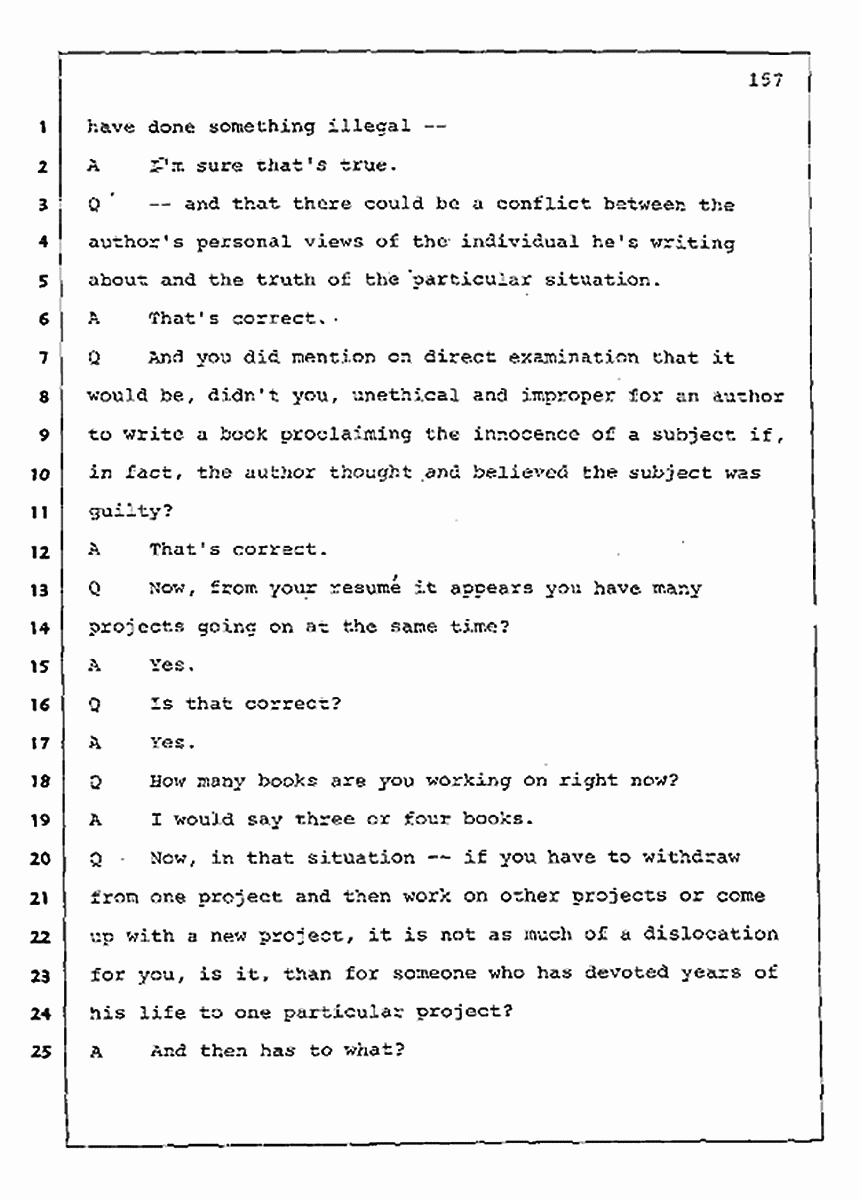 Los Angeles, California Civil Trial<br>Jeffrey MacDonald vs. Joe McGinniss<br><br>August 11, 1987:<br>Rebuttal Witness: Jeffrey Elliot, p. 157