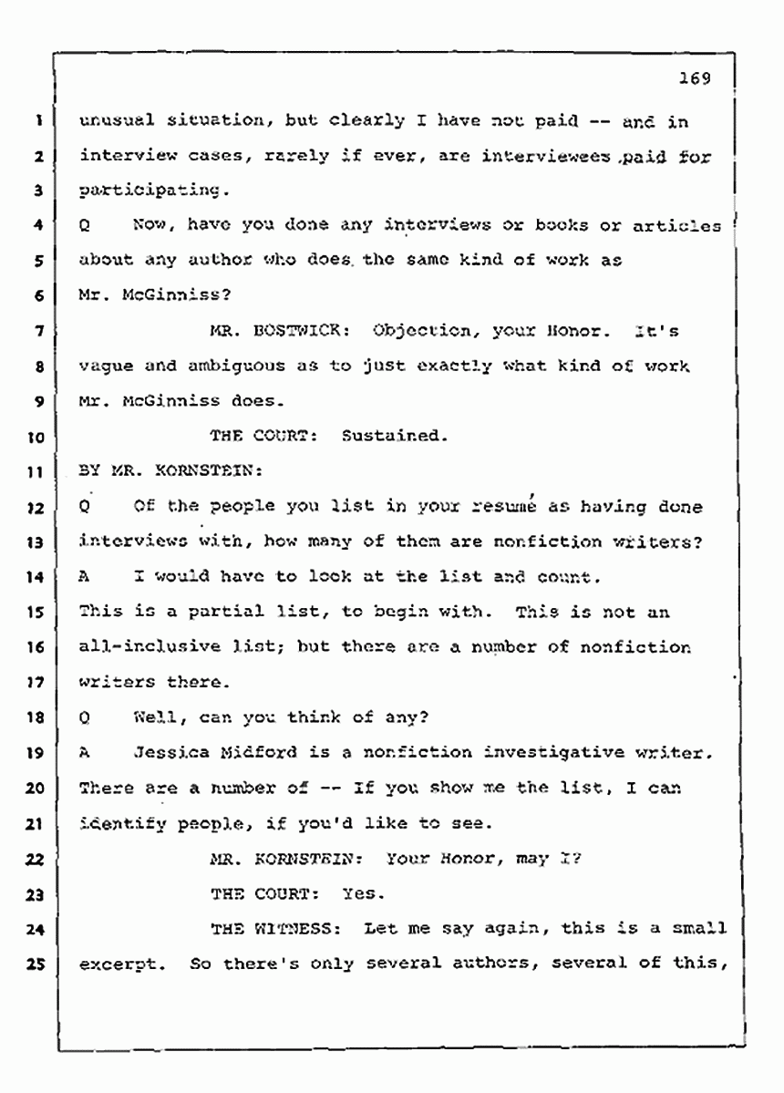 Los Angeles, California Civil Trial<br>Jeffrey MacDonald vs. Joe McGinniss<br><br>August 11, 1987:<br>Rebuttal Witness: Jeffrey Elliot, p. 169
