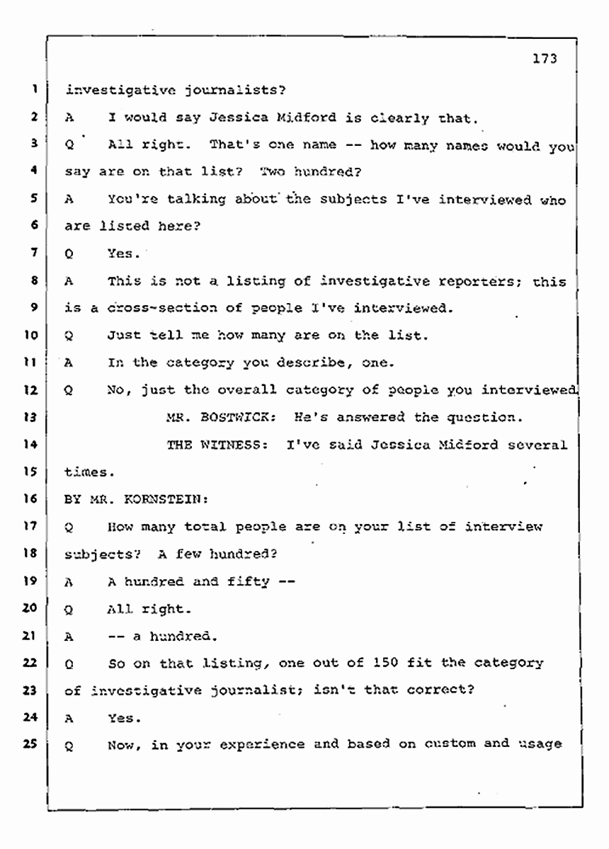 Los Angeles, California Civil Trial<br>Jeffrey MacDonald vs. Joe McGinniss<br><br>August 11, 1987:<br>Rebuttal Witness: Jeffrey Elliot, p. 173