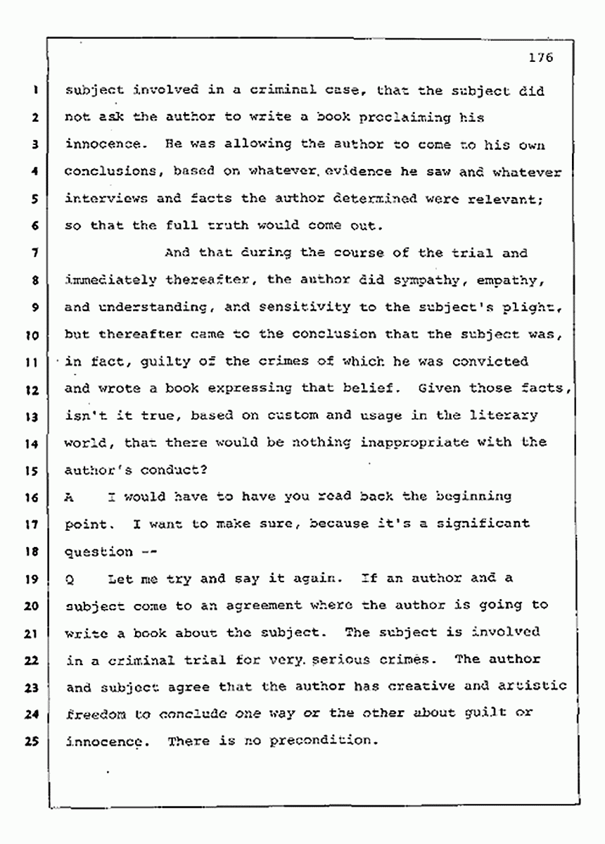 Los Angeles, California Civil Trial<br>Jeffrey MacDonald vs. Joe McGinniss<br><br>August 11, 1987:<br>Rebuttal Witness: Jeffrey Elliot, p. 176