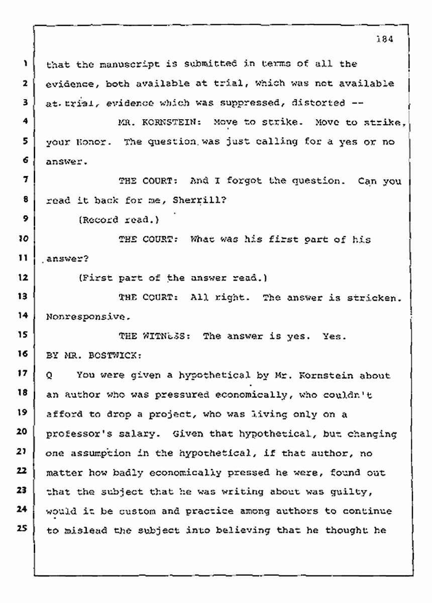 Los Angeles, California Civil Trial<br>Jeffrey MacDonald vs. Joe McGinniss<br><br>August 11, 1987:<br>Rebuttal Witness: Jeffrey Elliot, p. 184