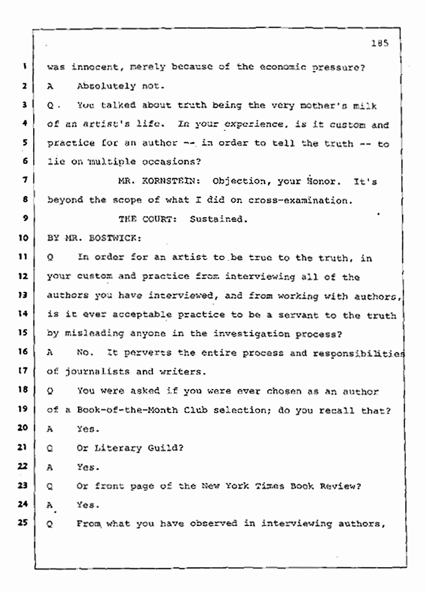 Los Angeles, California Civil Trial<br>Jeffrey MacDonald vs. Joe McGinniss<br><br>August 11, 1987:<br>Rebuttal Witness: Jeffrey Elliot, p. 185