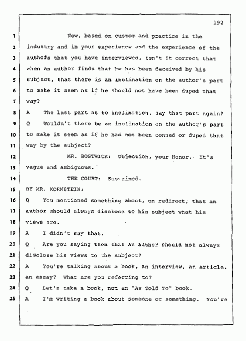Los Angeles, California Civil Trial<br>Jeffrey MacDonald vs. Joe McGinniss<br><br>August 11, 1987:<br>Rebuttal Witness: Jeffrey Elliot, p. 192