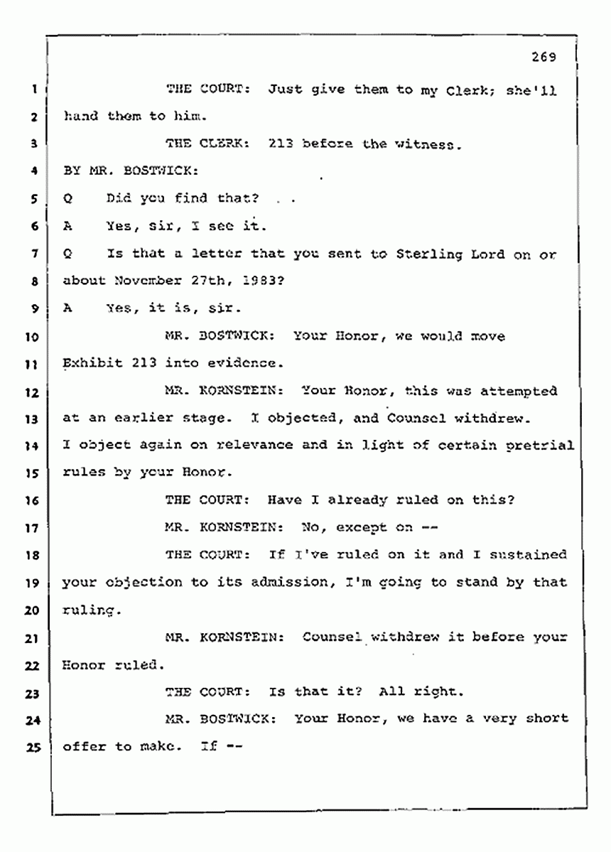 Los Angeles, California Civil Trial<br>Jeffrey MacDonald vs. Joe McGinniss<br><br>August 11, 1987:<br>Rebuttal Witness: Joe McGinniss, p. 269