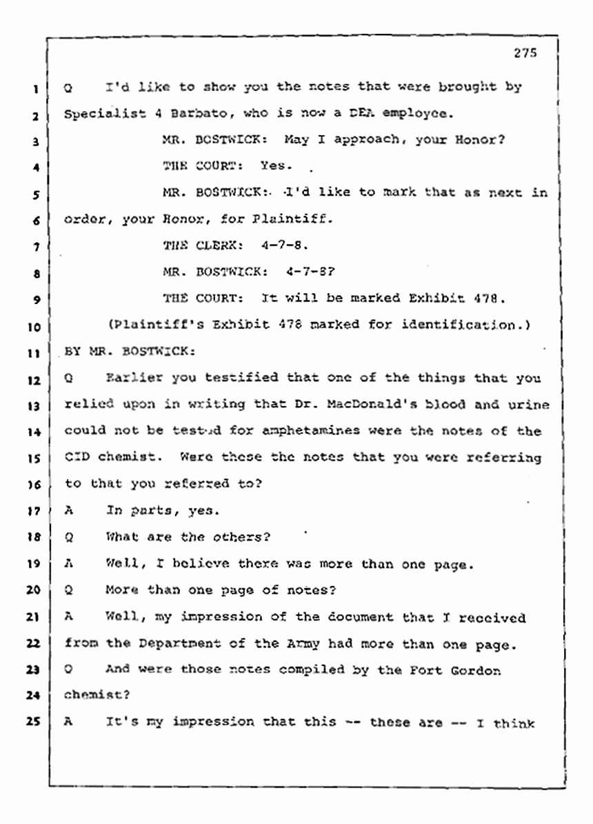 Los Angeles, California Civil Trial<br>Jeffrey MacDonald vs. Joe McGinniss<br><br>August 11, 1987:<br>Rebuttal Witness: Joe McGinniss, p. 275