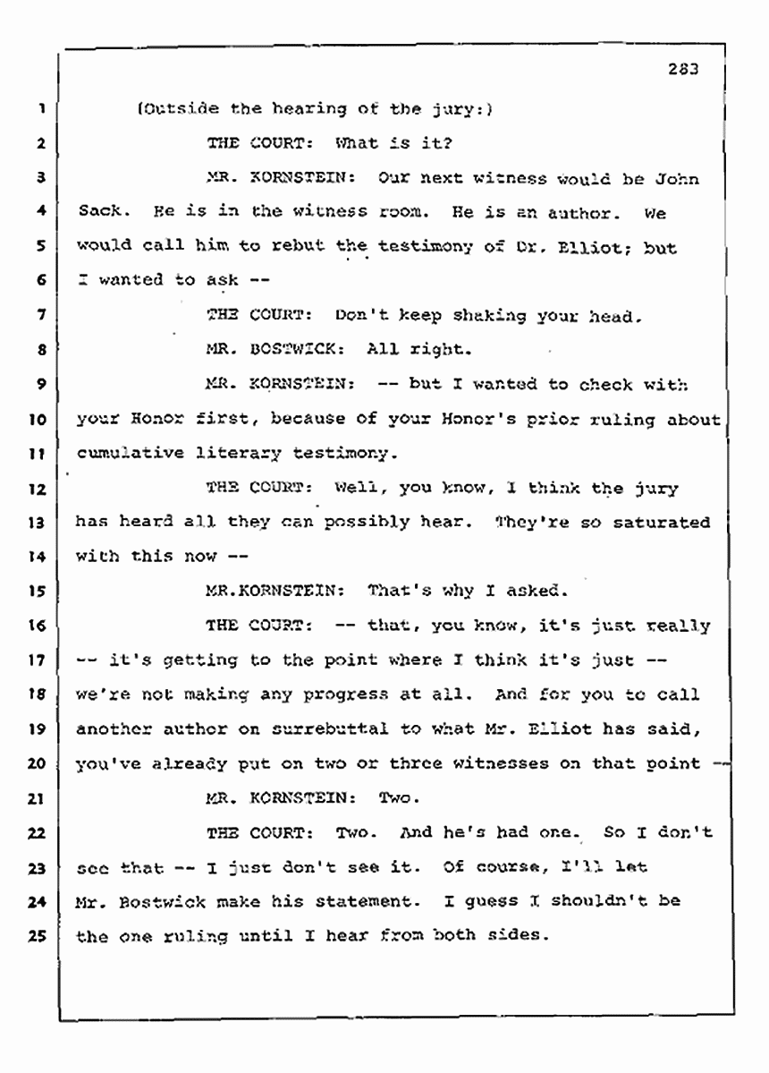 Los Angeles, California Civil Trial<br>Jeffrey MacDonald vs. Joe McGinniss<br><br>August 11, 1987:<br>Rebuttal Witness: Joe McGinniss, p. 283