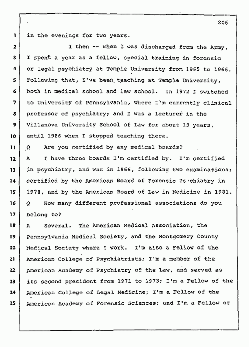 Los Angeles, California Civil Trial<br>Jeffrey MacDonald vs. Joe McGinniss<br><br>August 11, 1987:<br>Rebuttal Witness: Robert Sadoff, p. 206