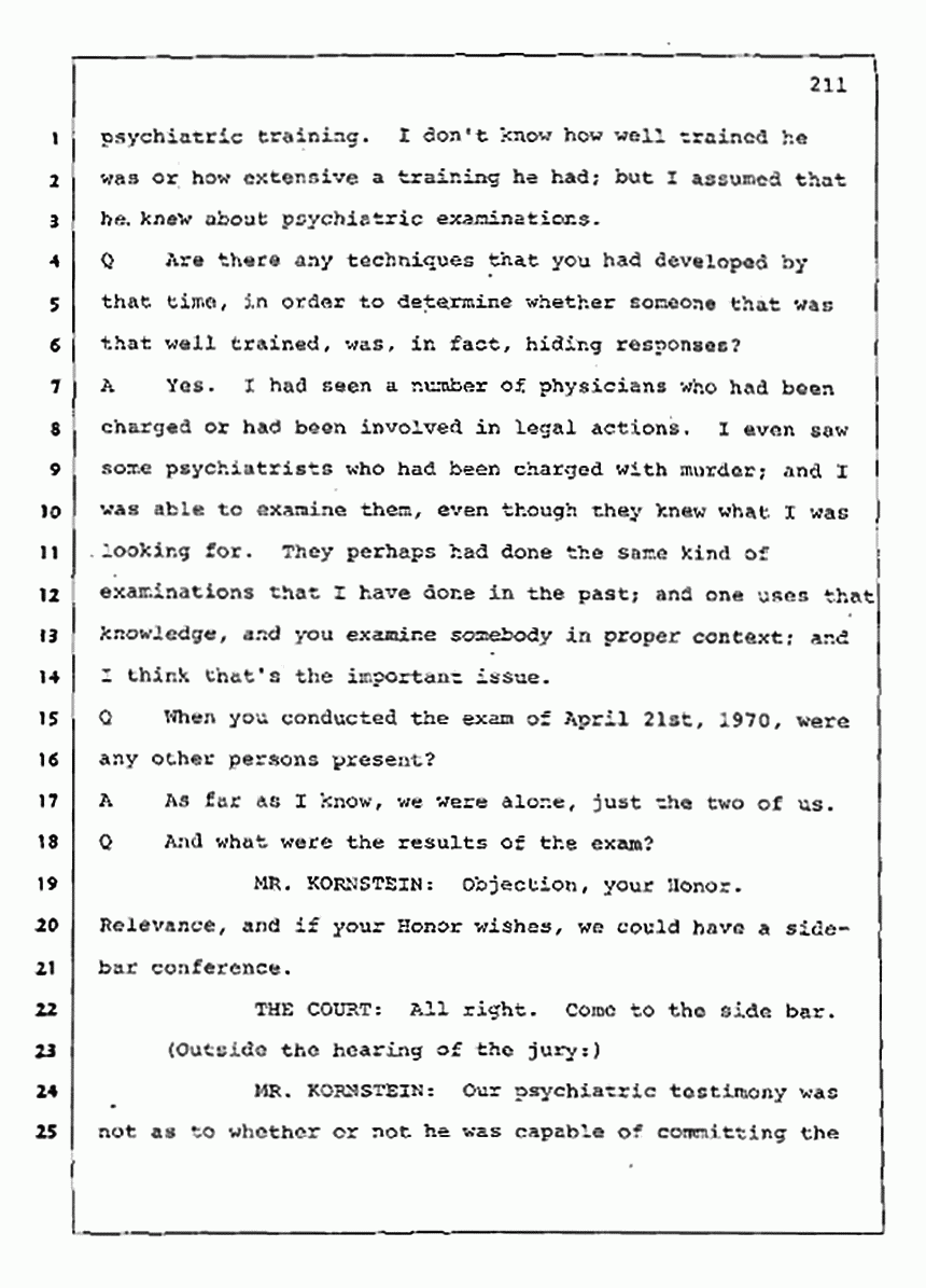 Los Angeles, California Civil Trial<br>Jeffrey MacDonald vs. Joe McGinniss<br><br>August 11, 1987:<br>Rebuttal Witness: Robert Sadoff, p. 211