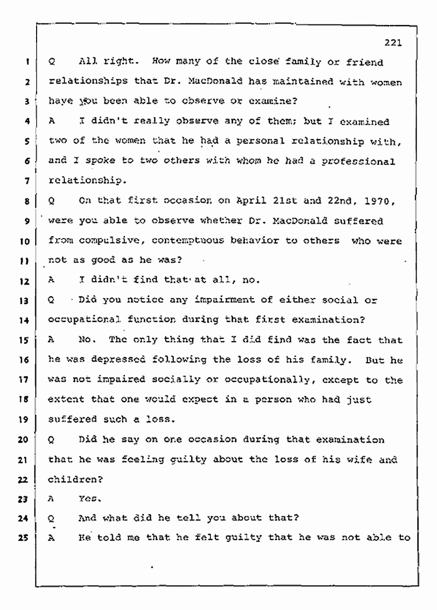Los Angeles, California Civil Trial<br>Jeffrey MacDonald vs. Joe McGinniss<br><br>August 11, 1987:<br>Rebuttal Witness: Robert Sadoff, p. 221