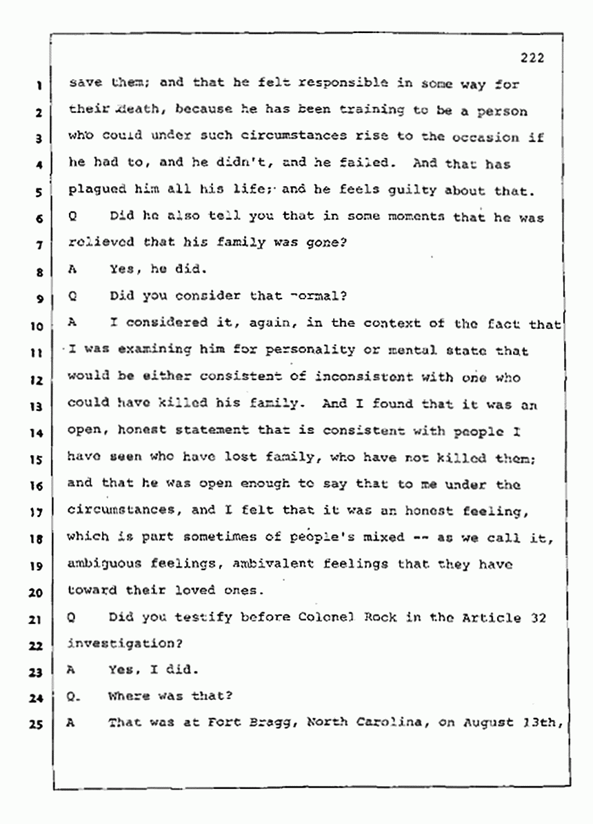Los Angeles, California Civil Trial<br>Jeffrey MacDonald vs. Joe McGinniss<br><br>August 11, 1987:<br>Rebuttal Witness: Robert Sadoff, p. 222
