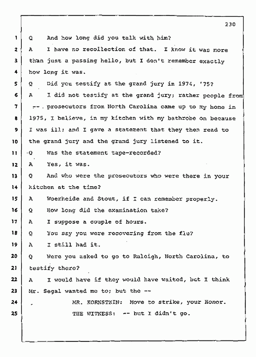 Los Angeles, California Civil Trial<br>Jeffrey MacDonald vs. Joe McGinniss<br><br>August 11, 1987:<br>Rebuttal Witness: Robert Sadoff, p. 230