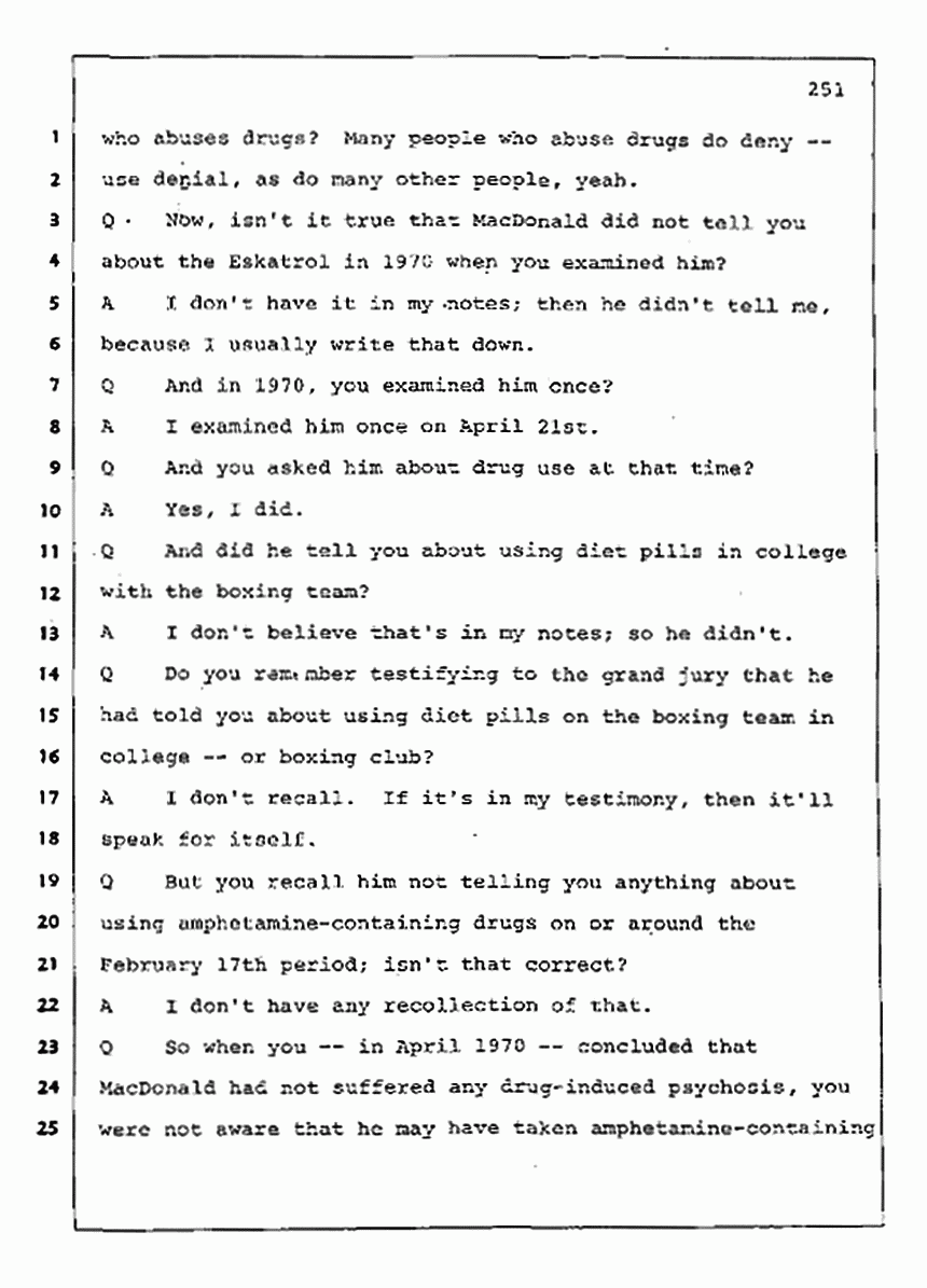 Los Angeles, California Civil Trial<br>Jeffrey MacDonald vs. Joe McGinniss<br><br>August 11, 1987:<br>Rebuttal Witness: Robert Sadoff, p. 251