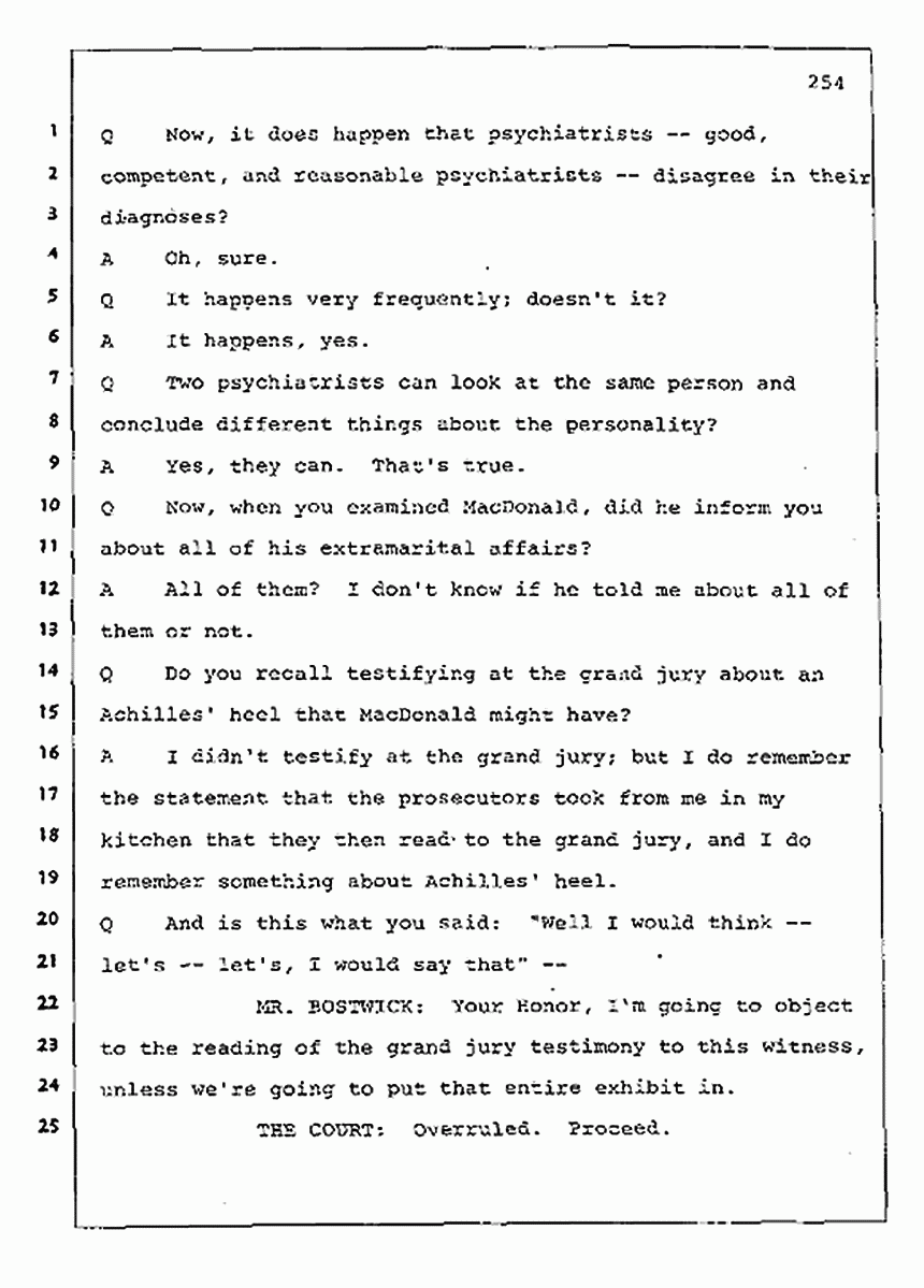 Los Angeles, California Civil Trial<br>Jeffrey MacDonald vs. Joe McGinniss<br><br>August 11, 1987:<br>Rebuttal Witness: Robert Sadoff, p. 254