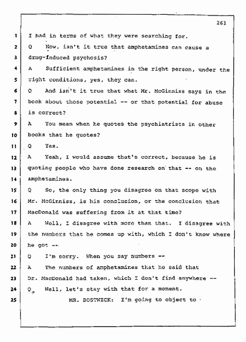 Los Angeles, California Civil Trial<br>Jeffrey MacDonald vs. Joe McGinniss<br><br>August 11, 1987:<br>Rebuttal Witness: Robert Sadoff, p. 261