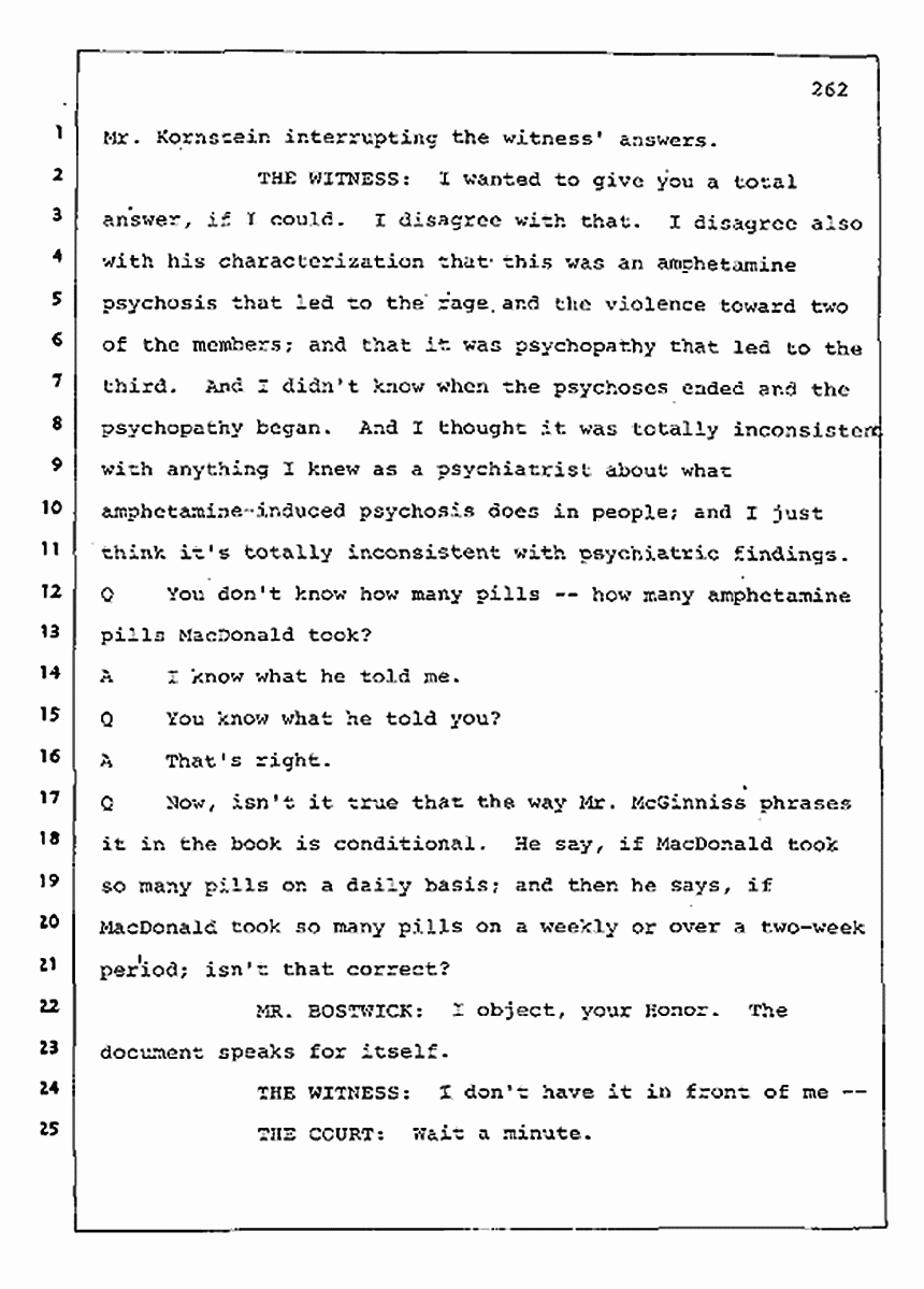 Los Angeles, California Civil Trial<br>Jeffrey MacDonald vs. Joe McGinniss<br><br>August 11, 1987:<br>Rebuttal Witness: Robert Sadoff, p. 262