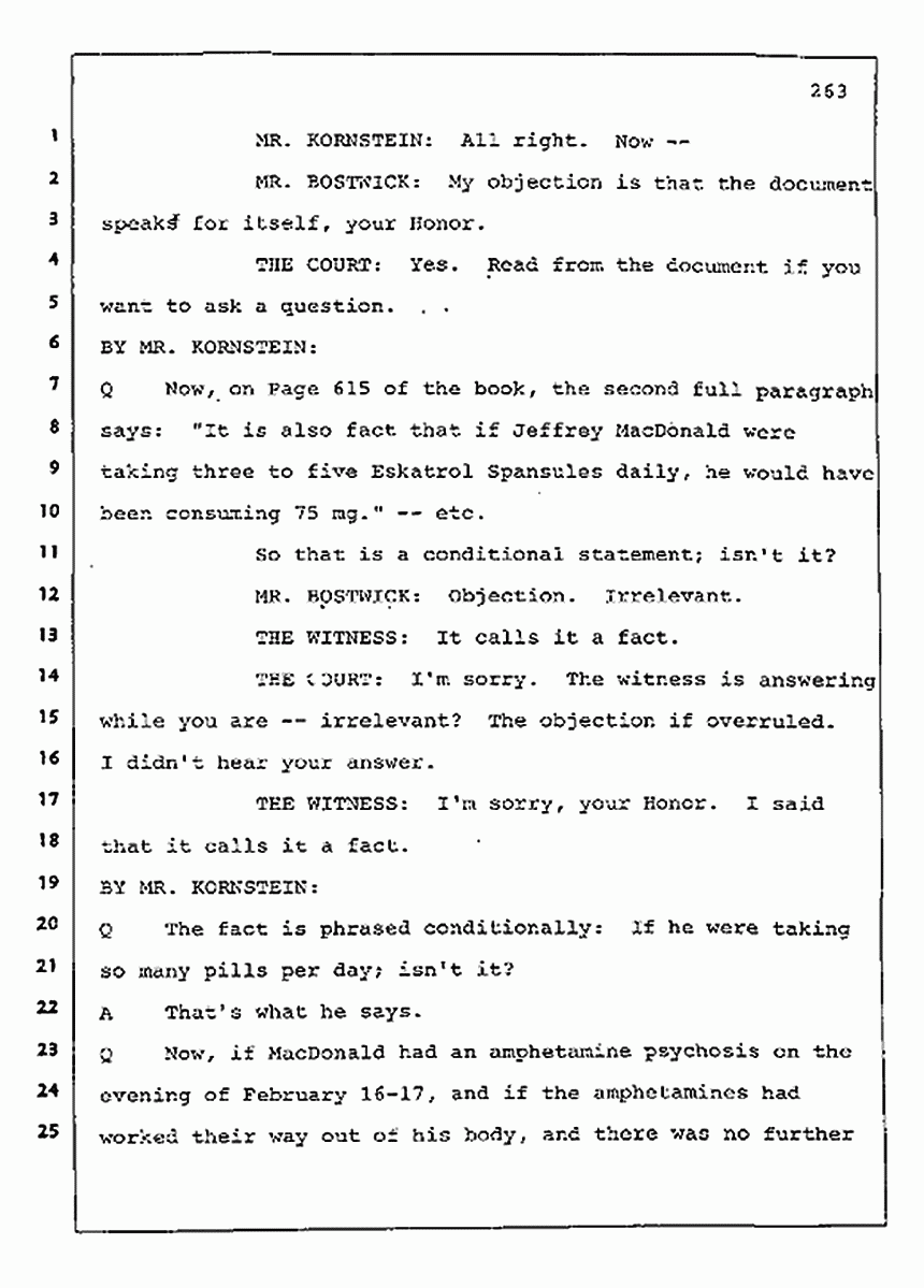 Los Angeles, California Civil Trial<br>Jeffrey MacDonald vs. Joe McGinniss<br><br>August 11, 1987:<br>Rebuttal Witness: Robert Sadoff, p. 263