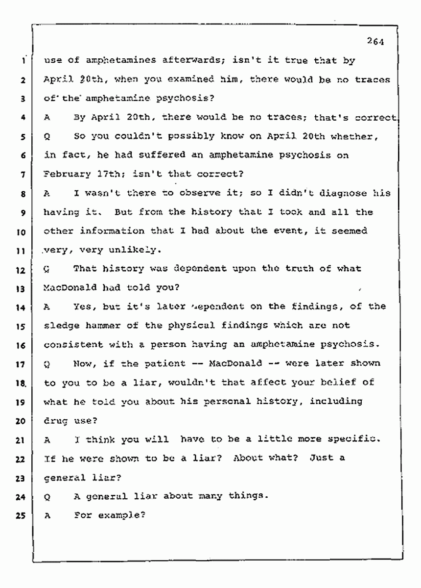 Los Angeles, California Civil Trial<br>Jeffrey MacDonald vs. Joe McGinniss<br><br>August 11, 1987:<br>Rebuttal Witness: Robert Sadoff, p. 264
