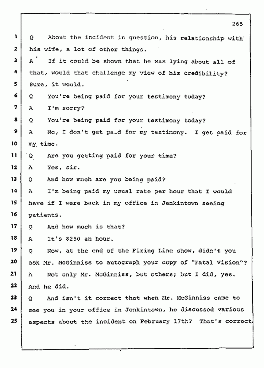 Los Angeles, California Civil Trial<br>Jeffrey MacDonald vs. Joe McGinniss<br><br>August 11, 1987:<br>Rebuttal Witness: Robert Sadoff, p. 265