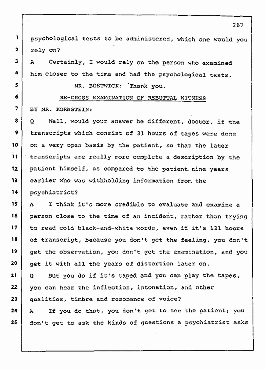 Los Angeles, California Civil Trial<br>Jeffrey MacDonald vs. Joe McGinniss<br><br>August 11, 1987:<br>Rebuttal Witness: Robert Sadoff, p. 267
