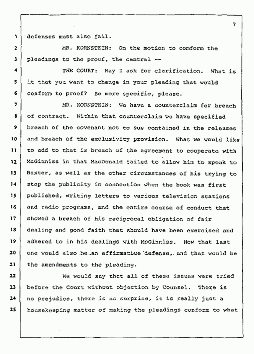 Los Angeles, California Civil Trial<br>Jeffrey MacDonald vs. Joe McGinniss<br><br>August 12, 1987:<br>Closing Arguments for Plaintiff Jeffrey MacDonald, p. 7