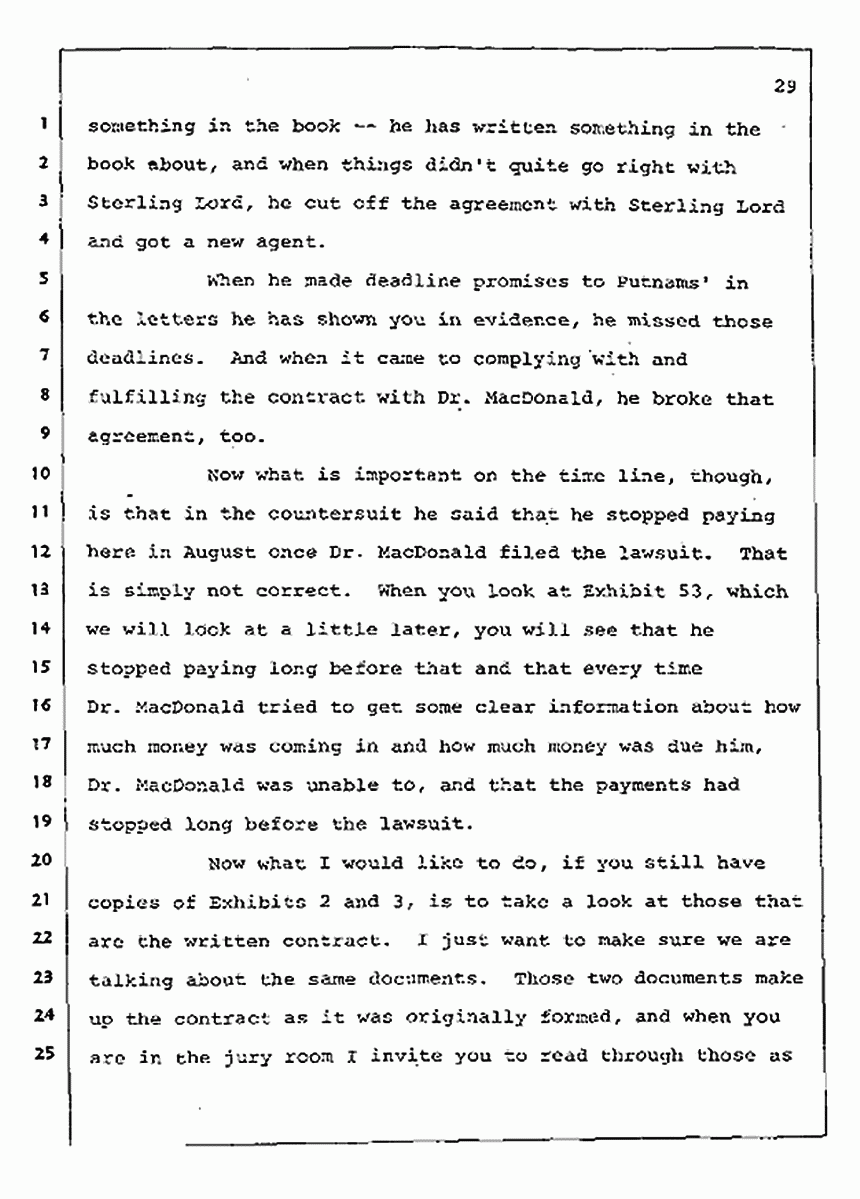 Los Angeles, California Civil Trial<br>Jeffrey MacDonald vs. Joe McGinniss<br><br>August 12, 1987:<br>Closing Arguments for Plaintiff Jeffrey MacDonald, p. 29