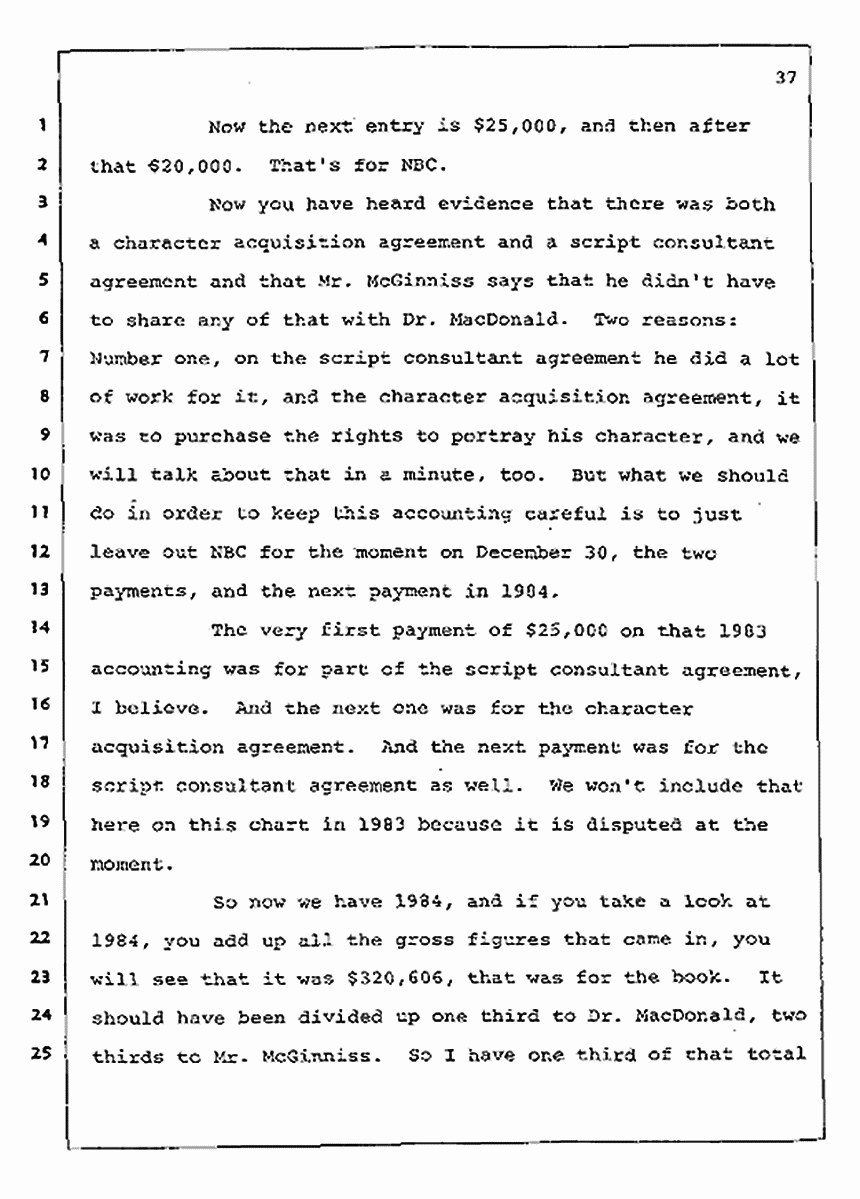 Los Angeles, California Civil Trial<br>Jeffrey MacDonald vs. Joe McGinniss<br><br>August 12, 1987:<br>Closing Arguments for Plaintiff Jeffrey MacDonald, p. 37