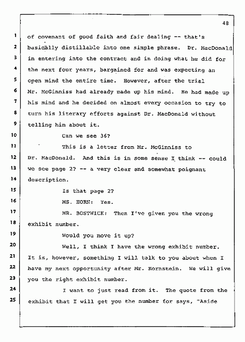 Los Angeles, California Civil Trial<br>Jeffrey MacDonald vs. Joe McGinniss<br><br>August 12, 1987:<br>Closing Arguments for Plaintiff Jeffrey MacDonald, p. 48