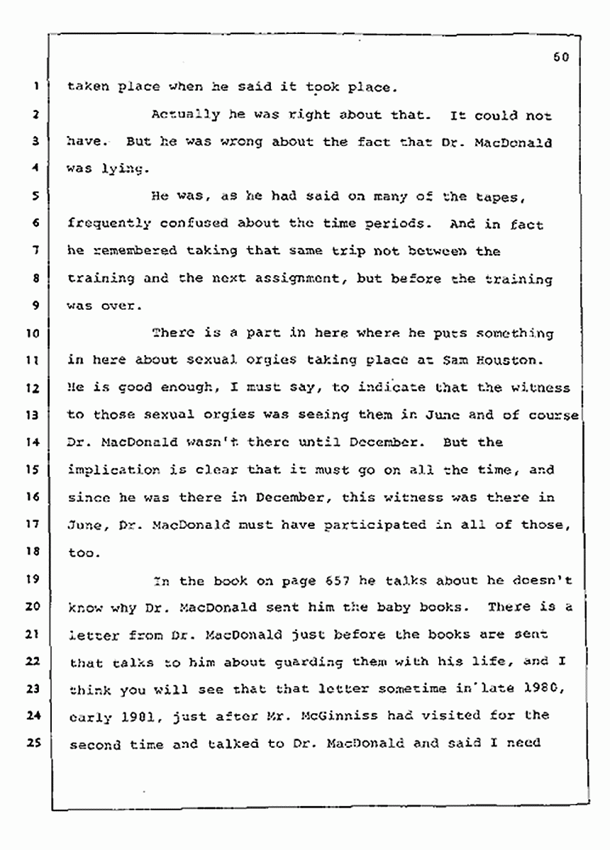 Los Angeles, California Civil Trial<br>Jeffrey MacDonald vs. Joe McGinniss<br><br>August 12, 1987:<br>Closing Arguments for Plaintiff Jeffrey MacDonald, p. 60