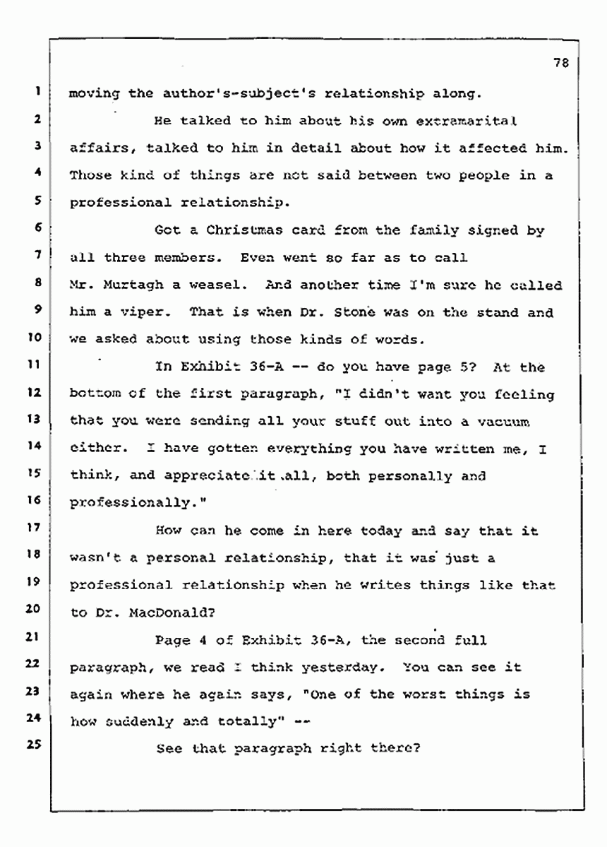 Los Angeles, California Civil Trial<br>Jeffrey MacDonald vs. Joe McGinniss<br><br>August 12, 1987:<br>Closing Arguments for Plaintiff Jeffrey MacDonald, p. 78