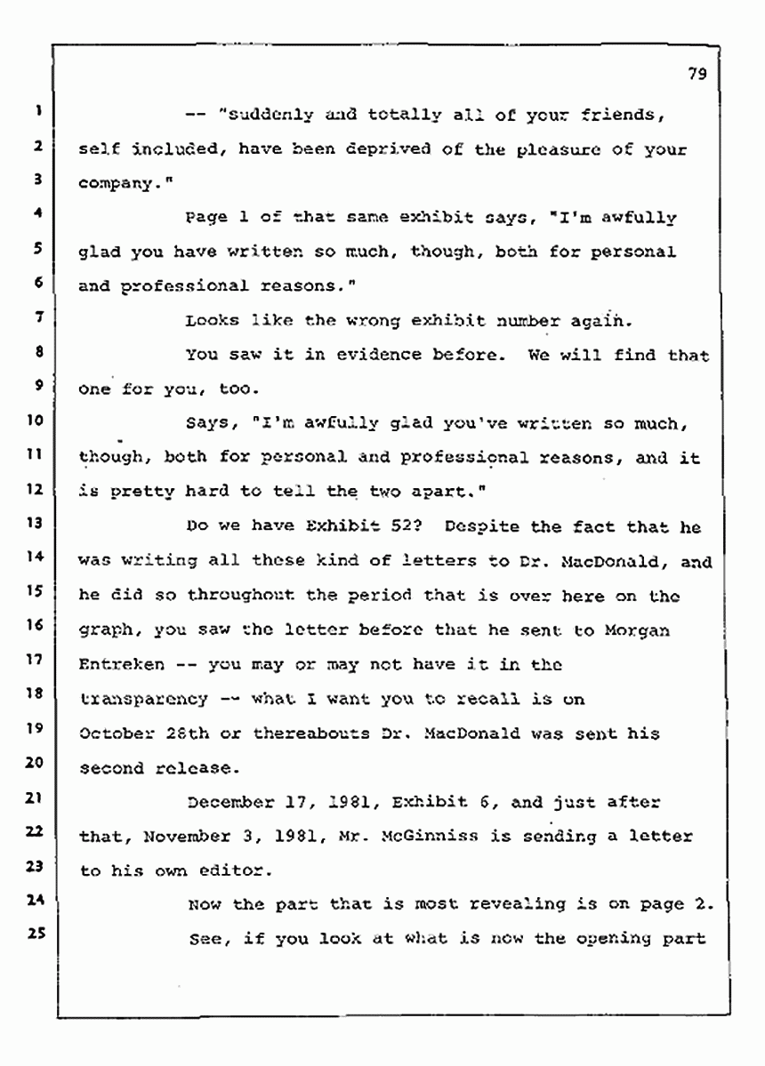 Los Angeles, California Civil Trial<br>Jeffrey MacDonald vs. Joe McGinniss<br><br>August 12, 1987:<br>Closing Arguments for Plaintiff Jeffrey MacDonald, p. 79