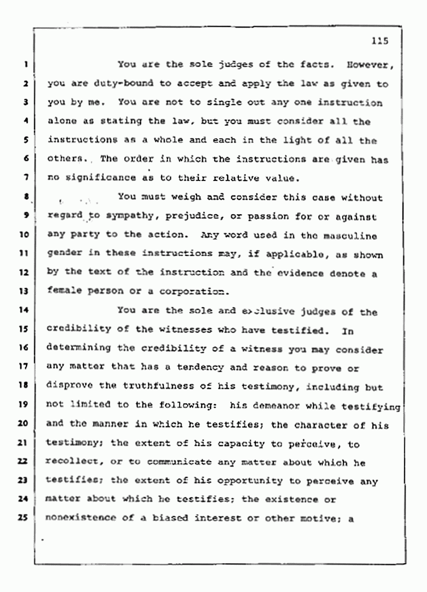 Los Angeles, California Civil Trial<br>Jeffrey MacDonald vs. Joe McGinniss<br><br>August 13, 1987:<br>Jury Instructions, p. 115