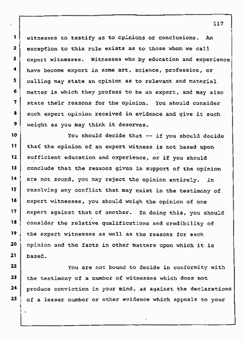 Los Angeles, California Civil Trial<br>Jeffrey MacDonald vs. Joe McGinniss<br><br>August 13, 1987:<br>Jury Instructions, p. 117