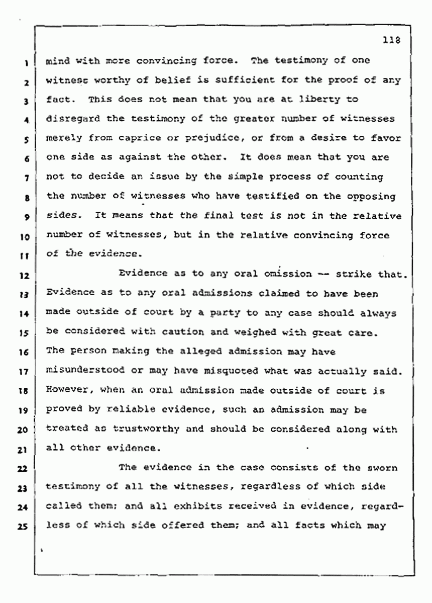 Los Angeles, California Civil Trial<br>Jeffrey MacDonald vs. Joe McGinniss<br><br>August 13, 1987:<br>Jury Instructions, p. 118
