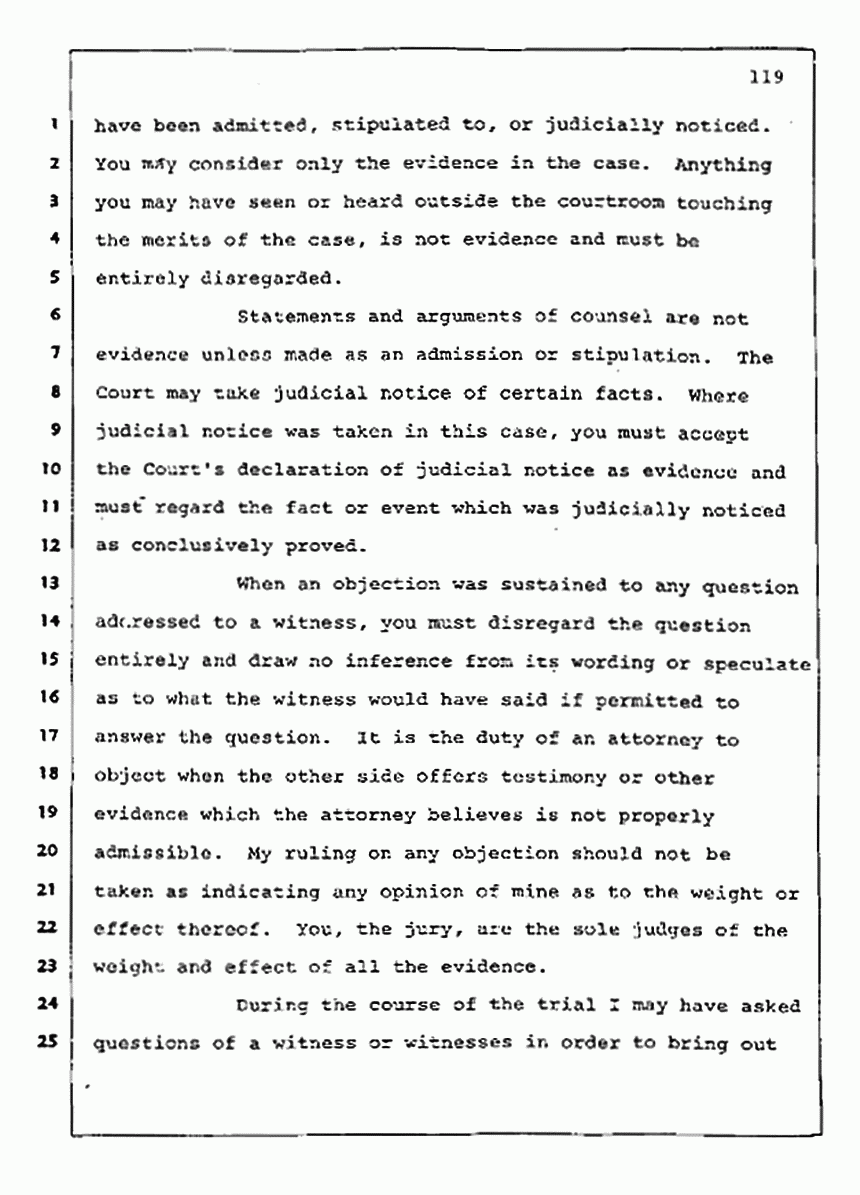 Los Angeles, California Civil Trial<br>Jeffrey MacDonald vs. Joe McGinniss<br><br>August 13, 1987:<br>Jury Instructions, p. 119