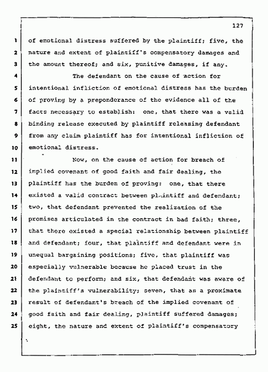 Los Angeles, California Civil Trial<br>Jeffrey MacDonald vs. Joe McGinniss<br><br>August 13, 1987:<br>Jury Instructions, p. 127
