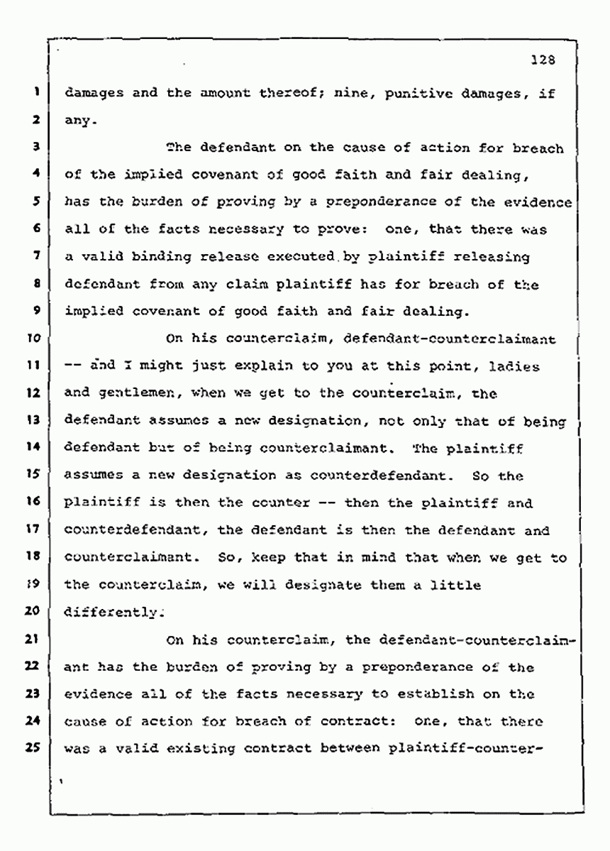 Los Angeles, California Civil Trial<br>Jeffrey MacDonald vs. Joe McGinniss<br><br>August 13, 1987:<br>Jury Instructions, p. 128