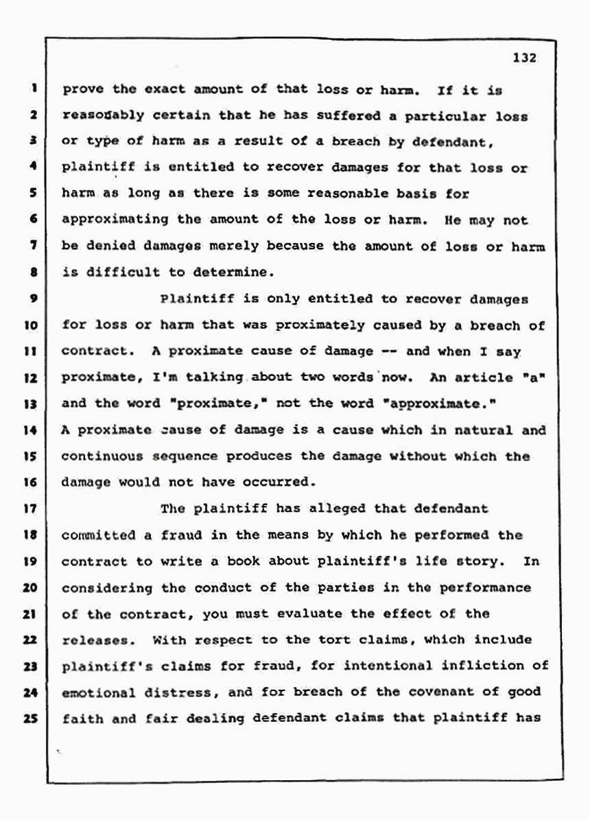 Los Angeles, California Civil Trial<br>Jeffrey MacDonald vs. Joe McGinniss<br><br>August 13, 1987:<br>Jury Instructions, p. 132