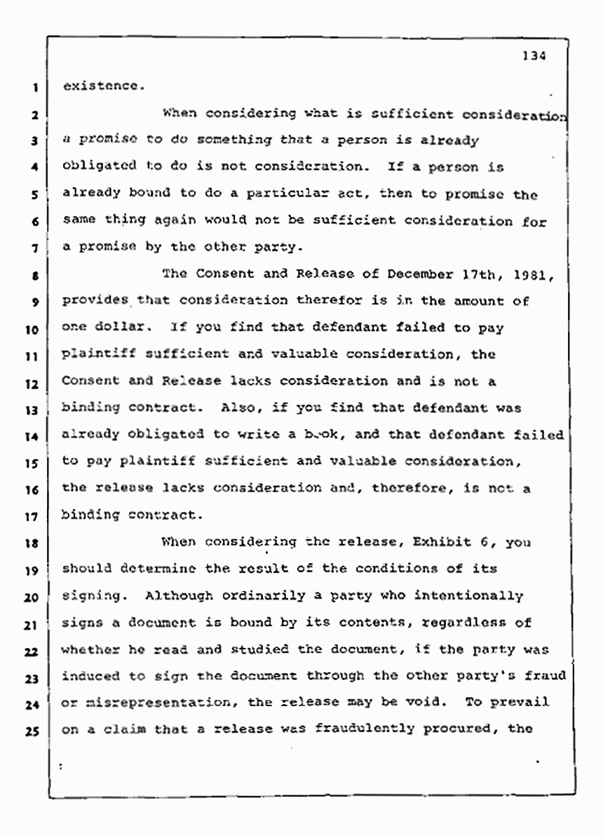 Los Angeles, California Civil Trial<br>Jeffrey MacDonald vs. Joe McGinniss<br><br>August 13, 1987:<br>Jury Instructions, p. 134