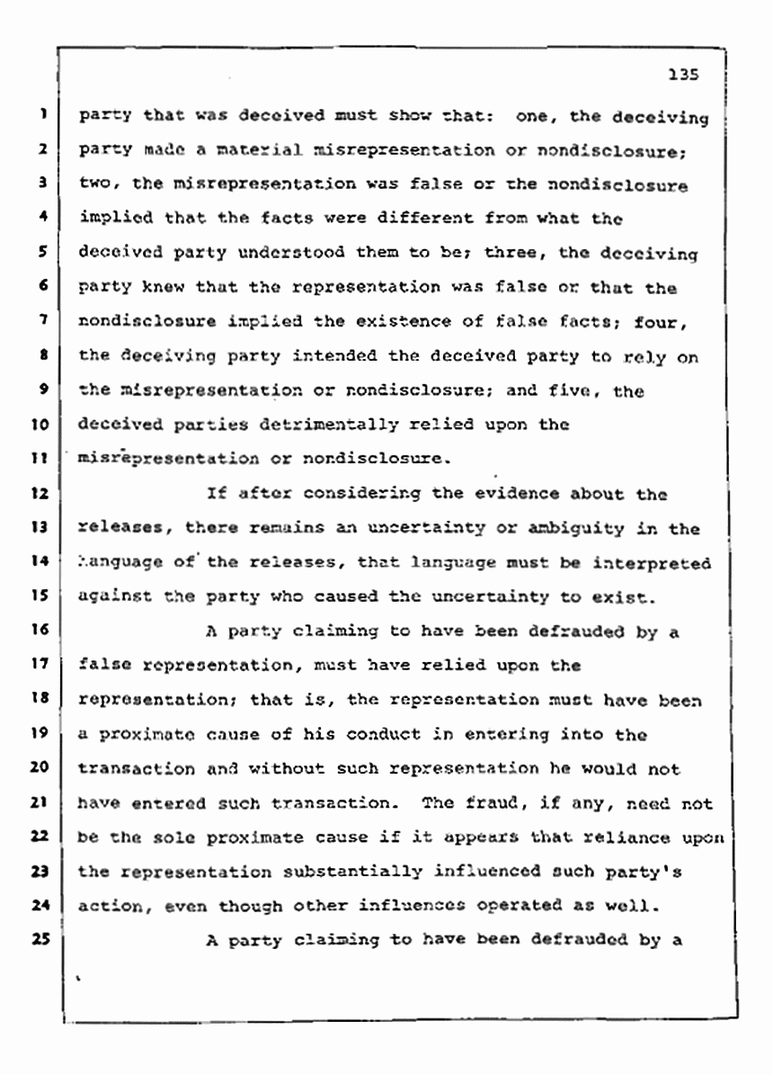 Los Angeles, California Civil Trial<br>Jeffrey MacDonald vs. Joe McGinniss<br><br>August 13, 1987:<br>Jury Instructions, p. 135
