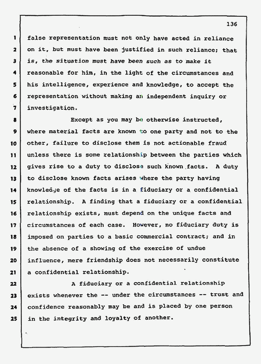 Los Angeles, California Civil Trial<br>Jeffrey MacDonald vs. Joe McGinniss<br><br>August 13, 1987:<br>Jury Instructions, p. 136